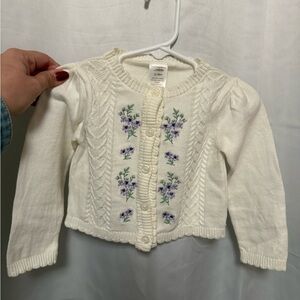 Gymboree White Cardigan with Purple Floral Embroidery